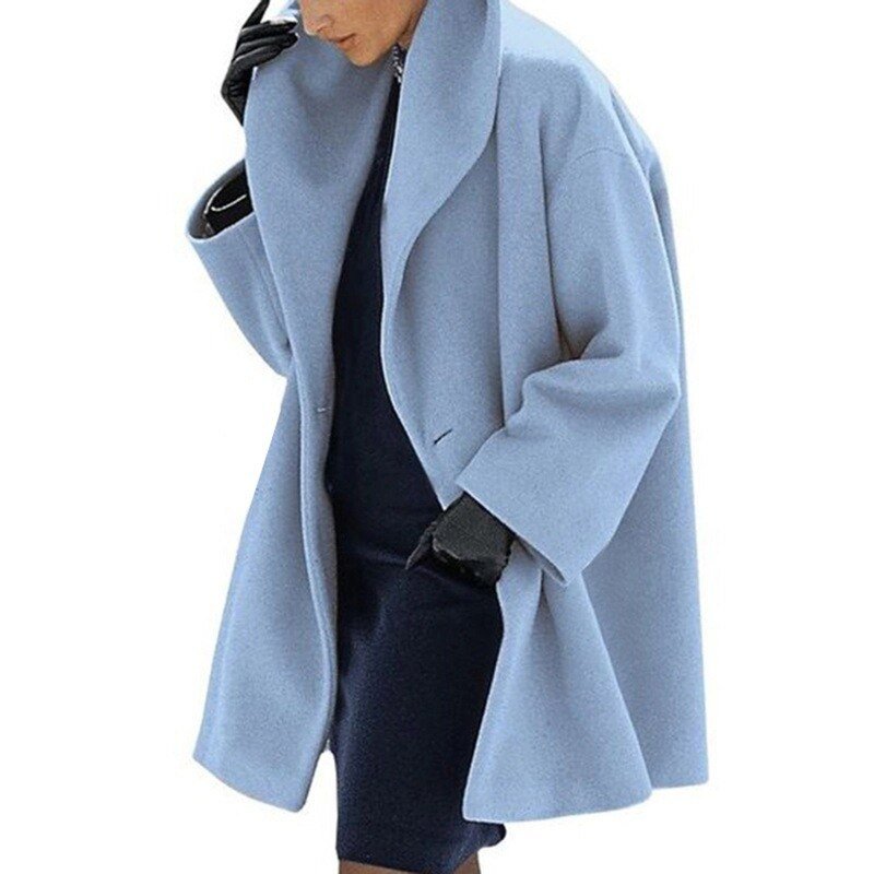 Dames Trenchcoat Winterjas met Brede Kraag en Zijzakken Lichtblauw