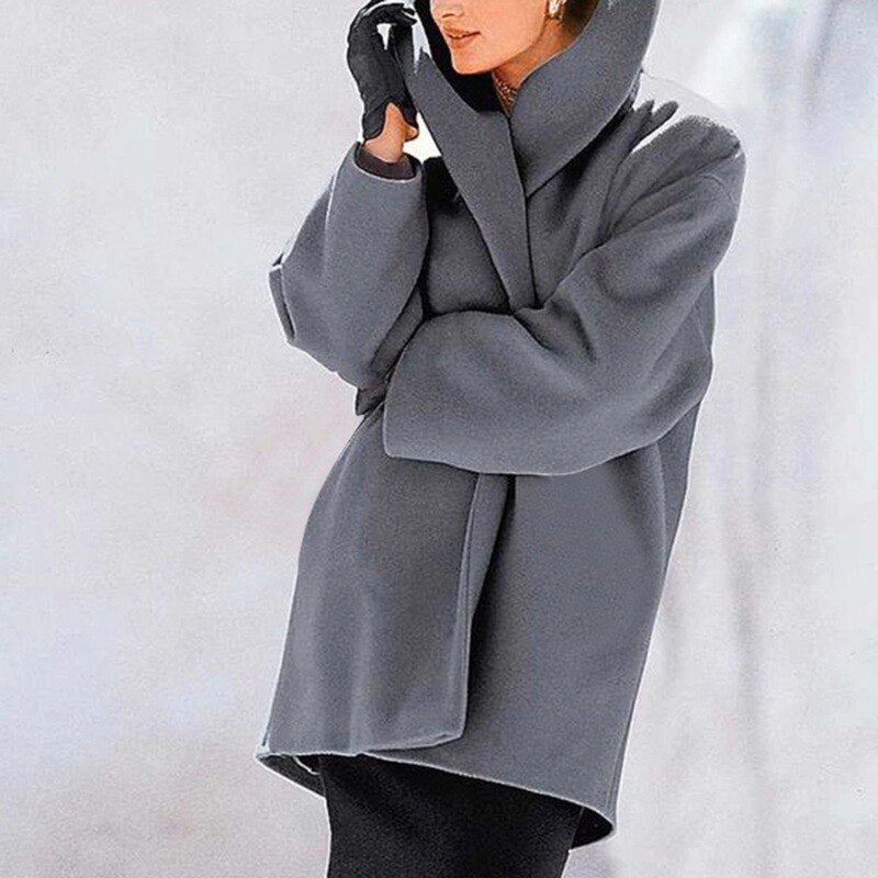 Dames Trenchcoat Winterjas met Brede Kraag en Zijzakken Grijs