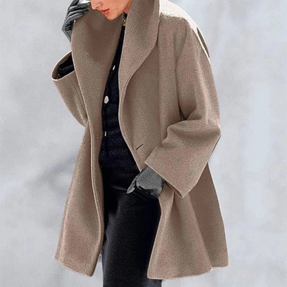 Dames Trenchcoat Winterjas met Brede Kraag en Zijzakken Lichtbruin