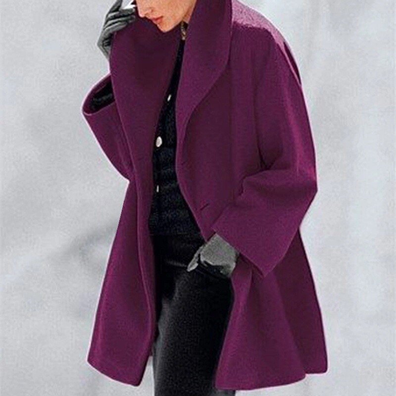 Dames Trenchcoat Winterjas met Brede Kraag en Zijzakken Paars