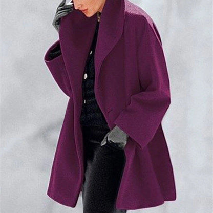 Dames Trenchcoat Winterjas met Brede Kraag en Zijzakken Paars