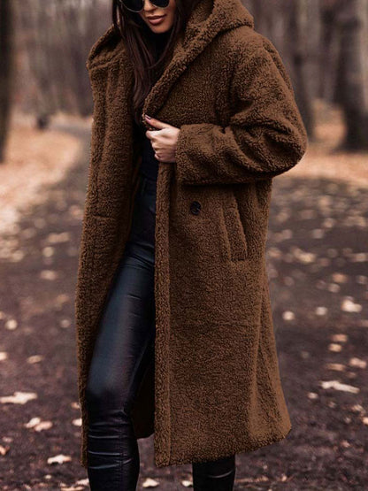 Dames Lange Winterjas Teddy met Capuchon