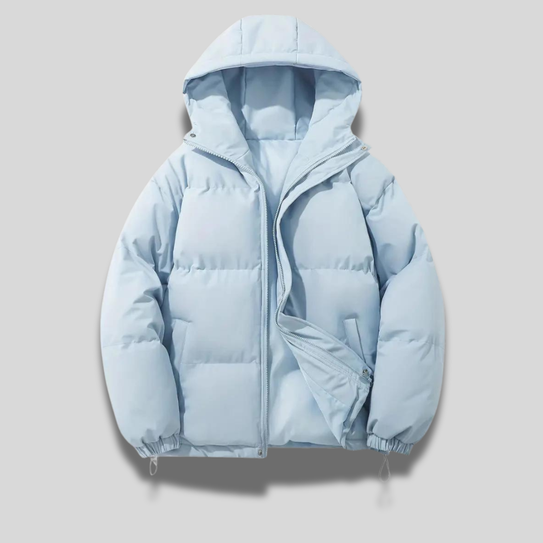 Dames Puffer Winterjas met Capuchon Lichtblauw