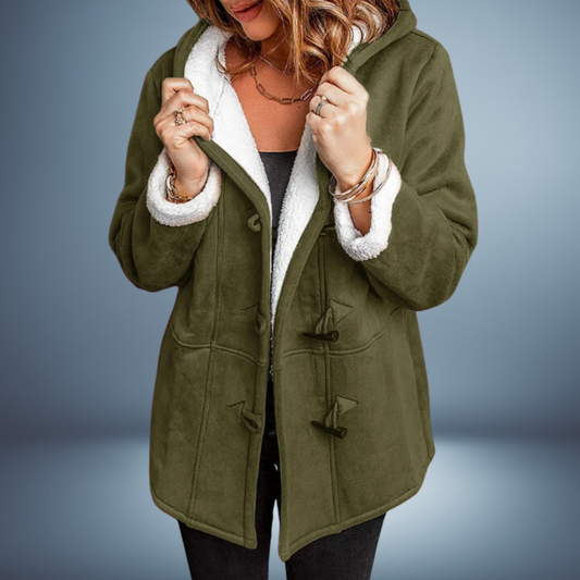 Dames Duffel Winterjas met Capuchon Voering Olijfgroen