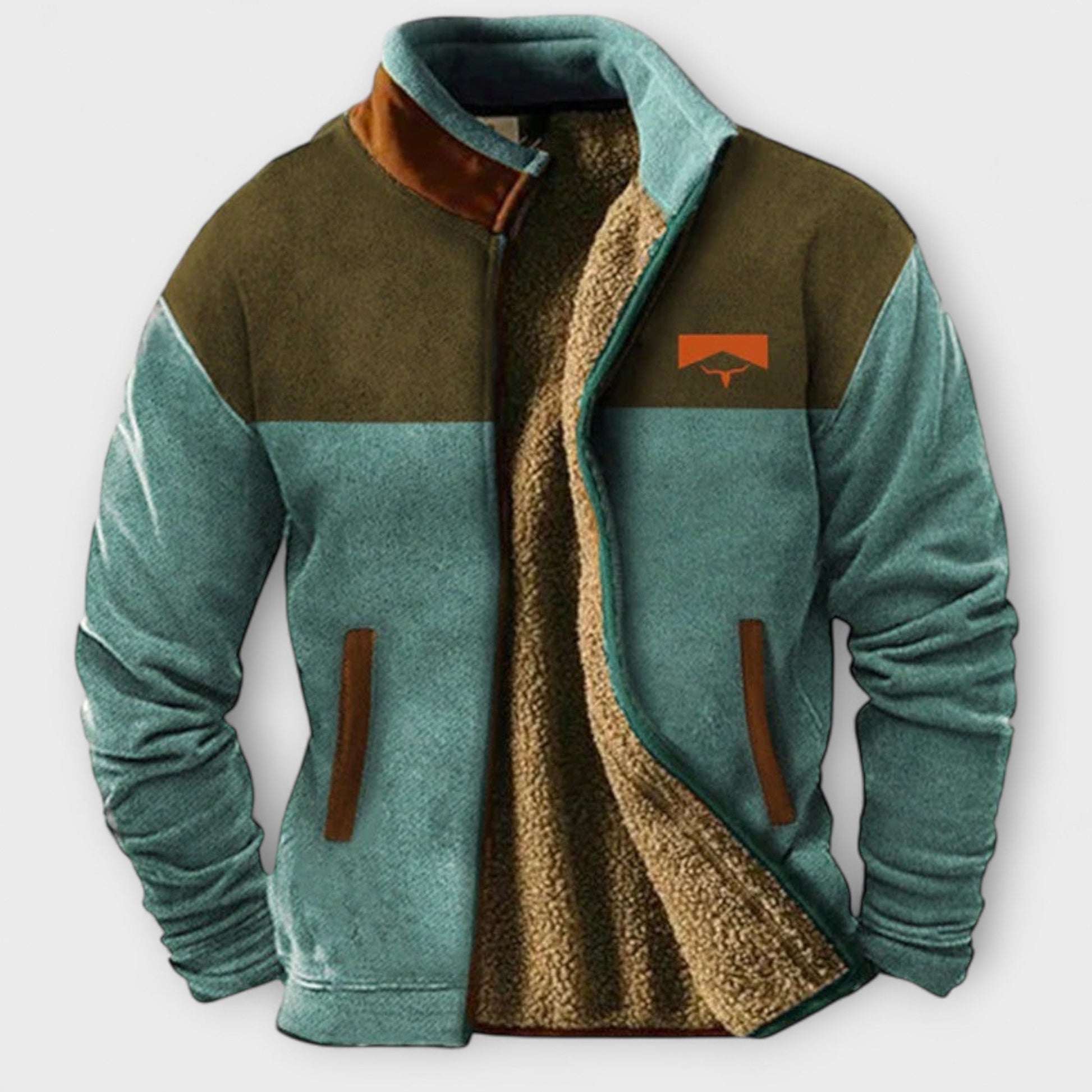 Warm Fleece Heren Jas met Westerse Print Lichtblauw