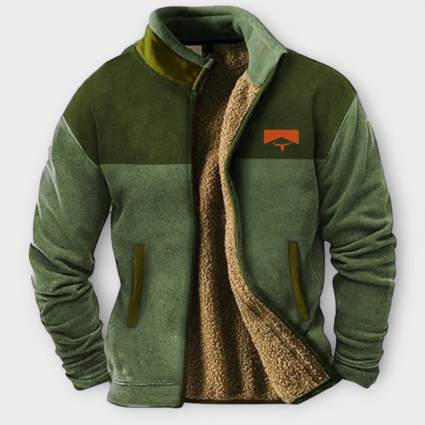 Warm Fleece Heren Jas met Westerse Print Groen