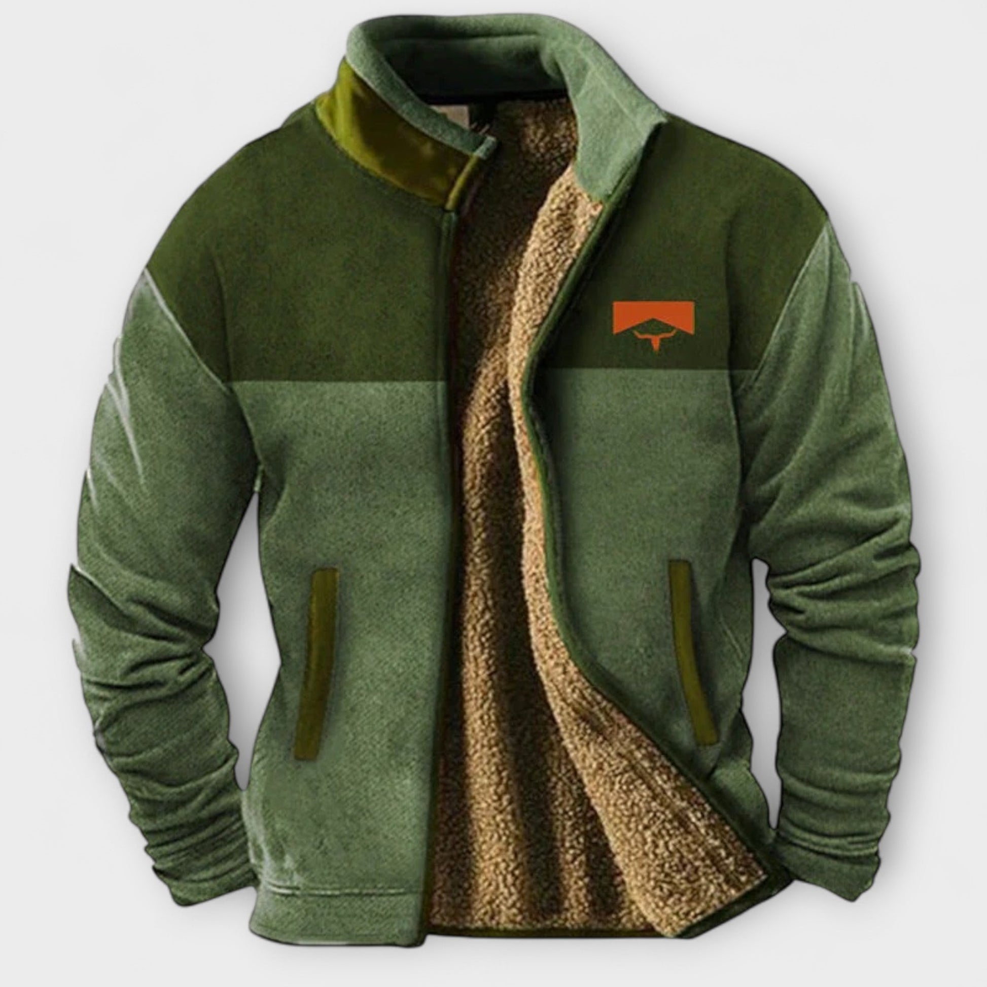 Warm Fleece Heren Jas met Westerse Print Groen