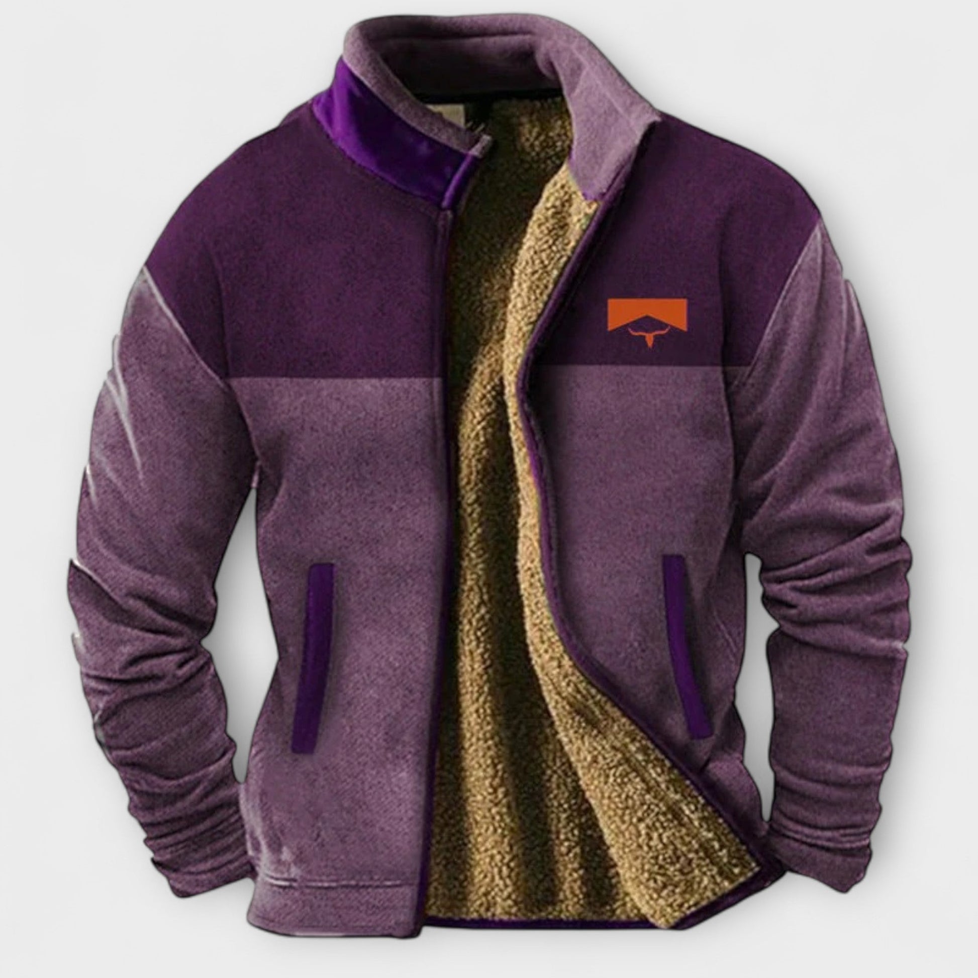 Warm Fleece Heren Jas met Westerse Print Paars
