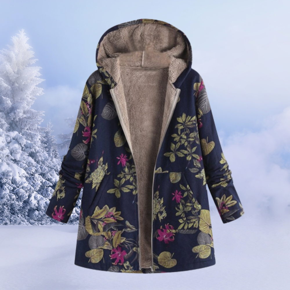 Dames Gevoerde Winterjas met Print en Capuchon Donkerblauw