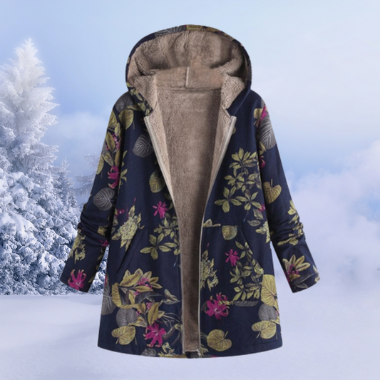 Dames Gevoerde Winterjas met Print en Capuchon Donkerblauw