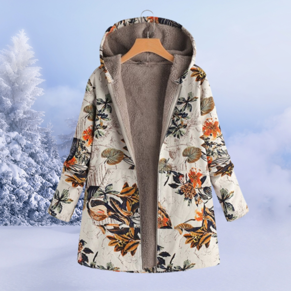 Dames Gevoerde Winterjas met Print en Capuchon Oranje