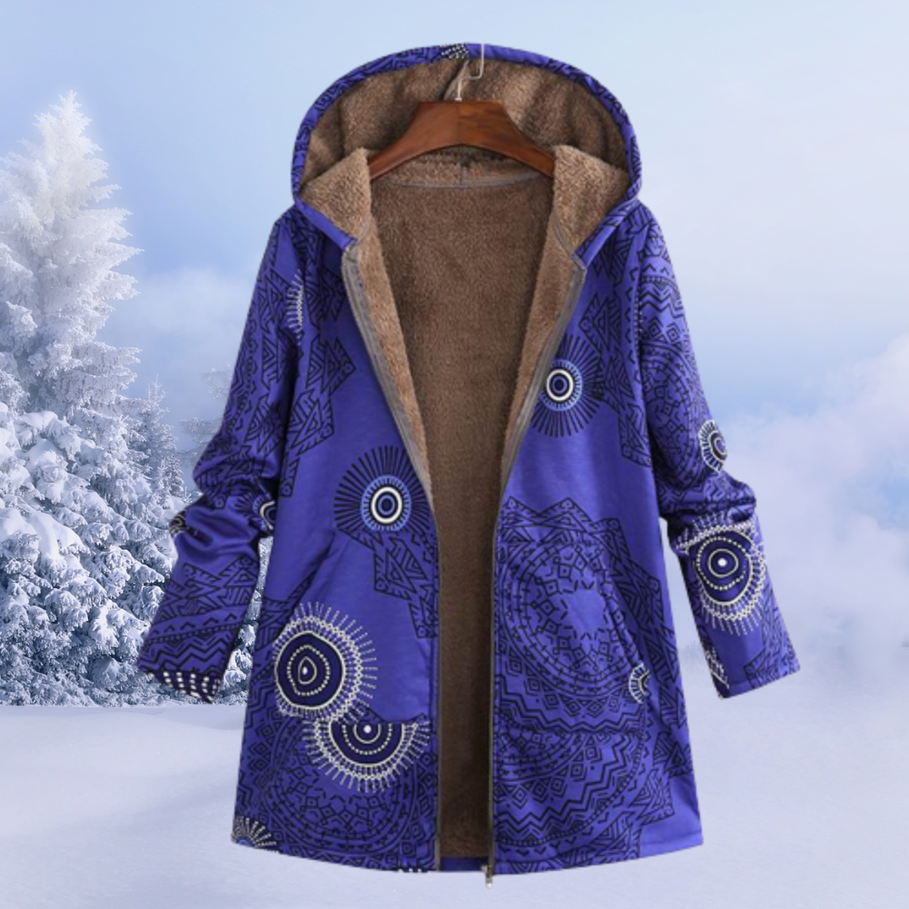 Dames Gevoerde Winterjas met Print en Capuchon Blauw