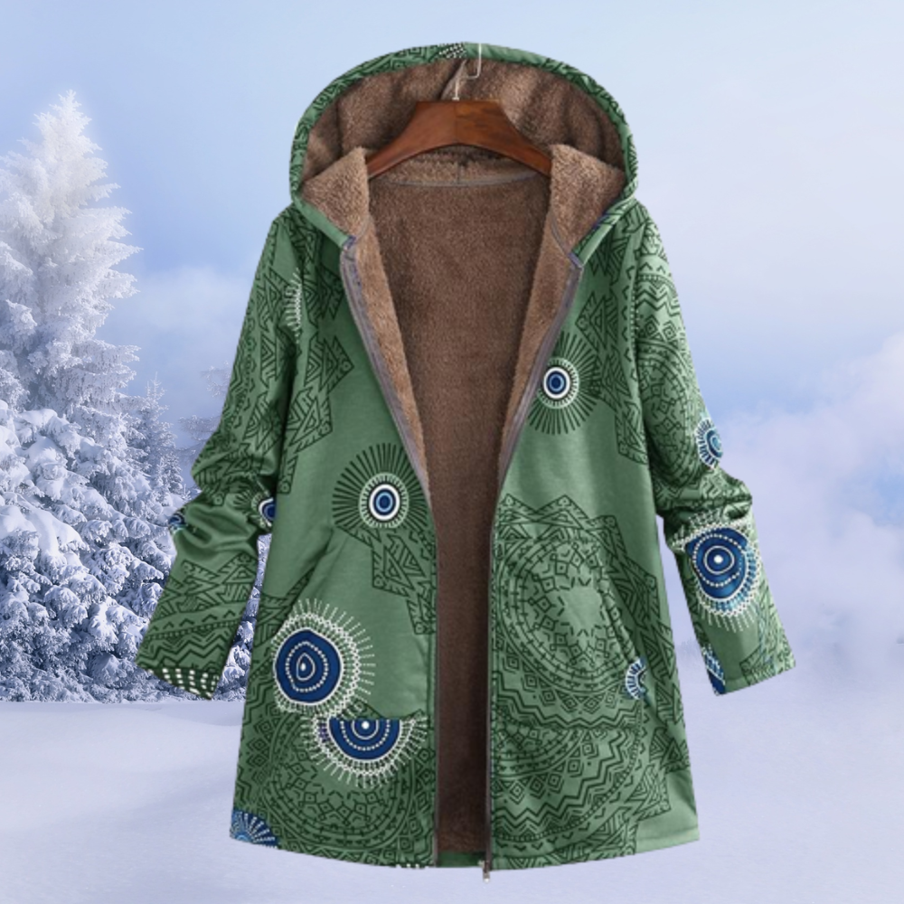 Dames Gevoerde Winterjas met Print en Capuchon Groen
