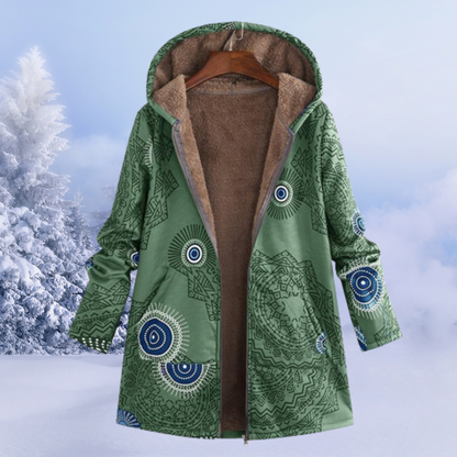 Dames Gevoerde Winterjas met Print en Capuchon Groen