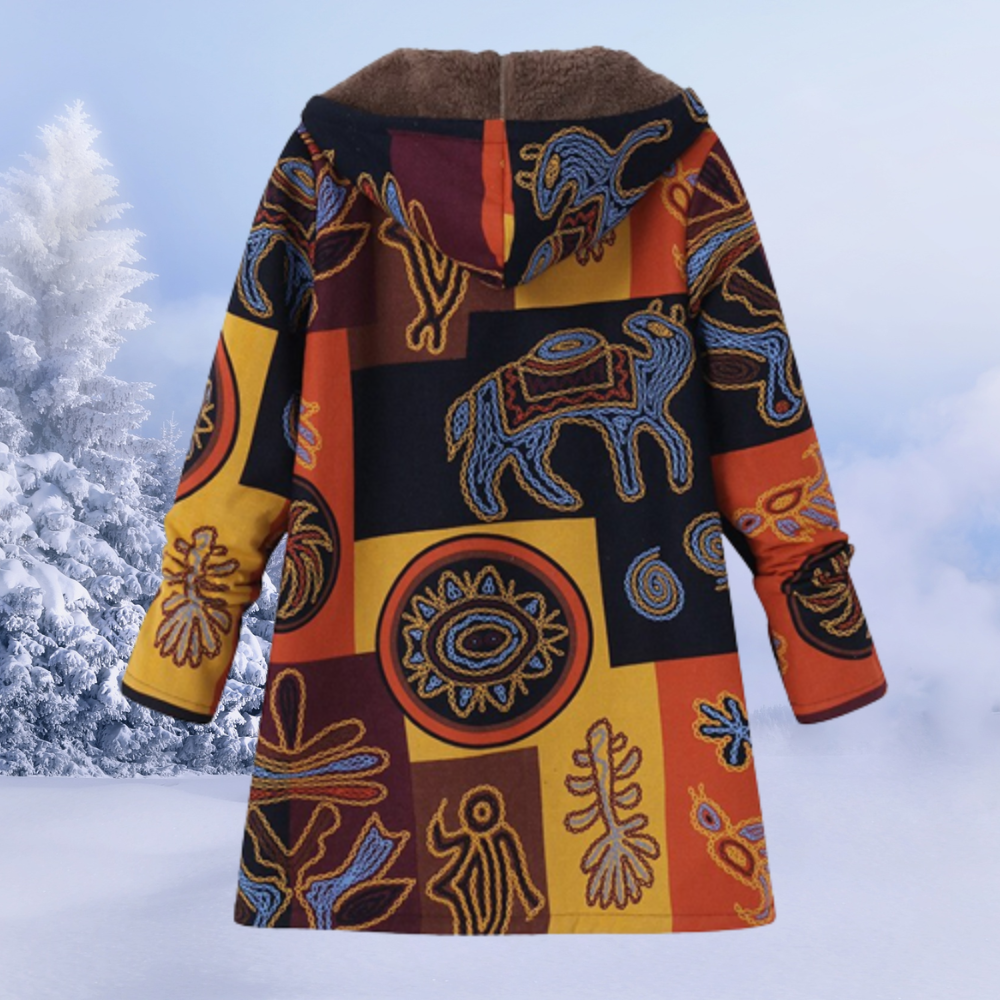 Dames Gevoerde Winterjas met Print en Capuchon Geel