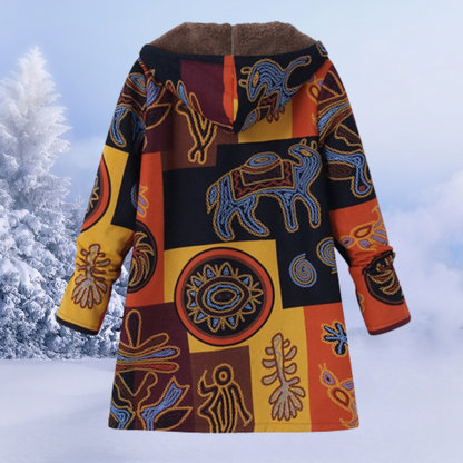 Dames Gevoerde Winterjas met Print en Capuchon Geel