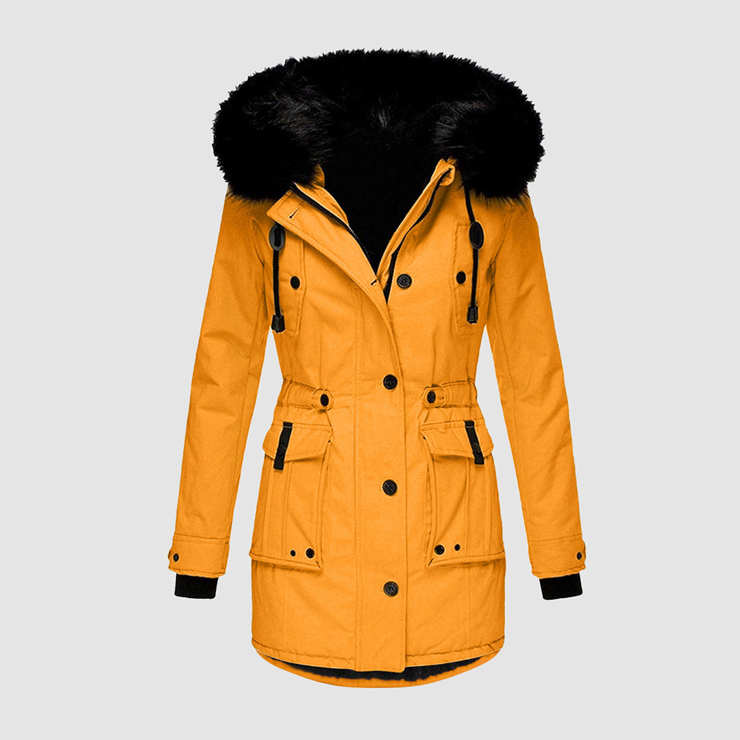 Dames Winterjas met Fleece Voering en Gewatteerd Ontwerp Oranje