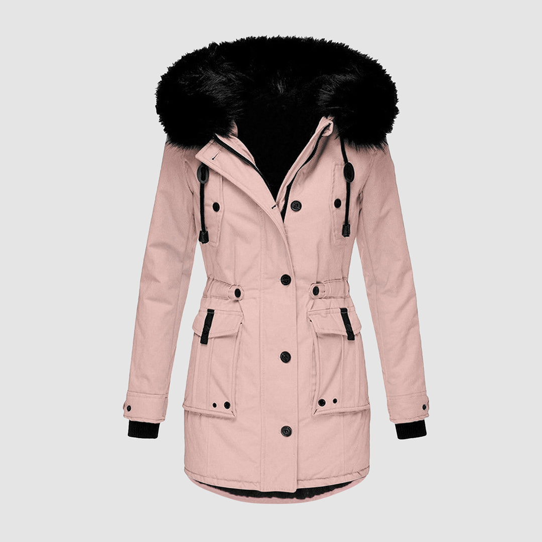 Dames Winterjas met Fleece Voering en Gewatteerd Ontwerp Roze