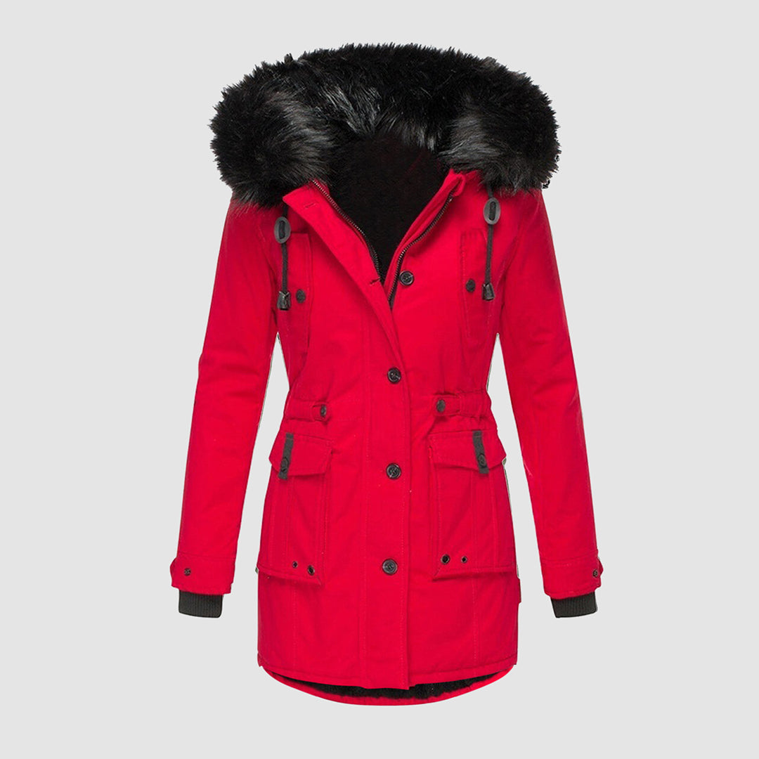 Dames Winterjas met Fleece Voering en Gewatteerd Ontwerp Rood