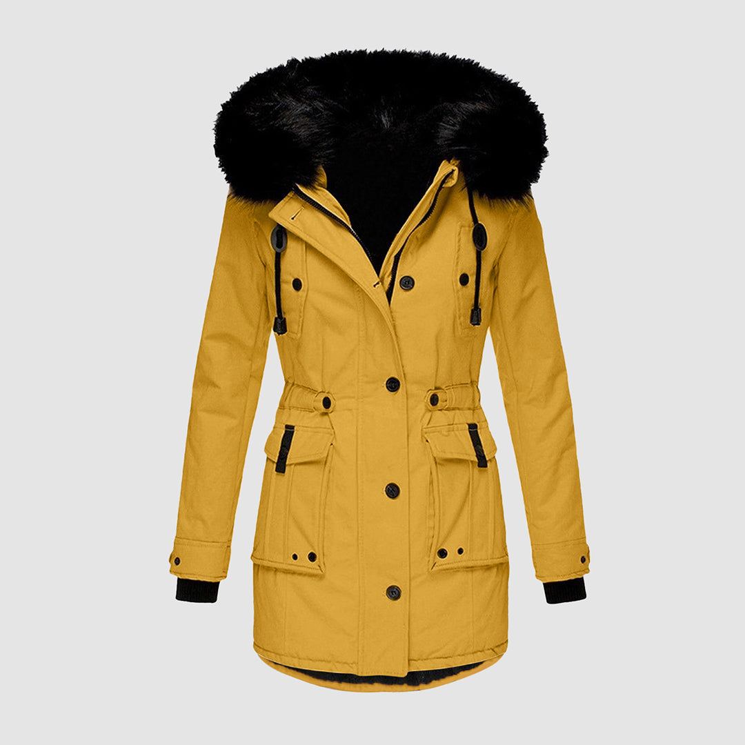 Dames Winterjas met Fleece Voering en Gewatteerd Ontwerp Geel