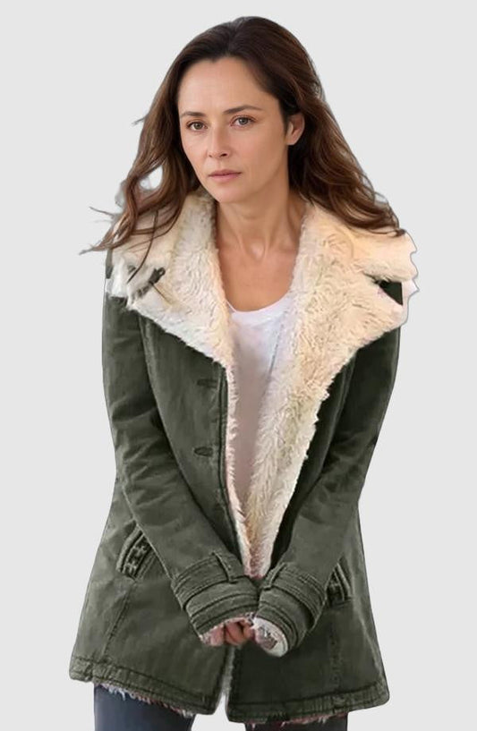 Dames Parka Winterjas Fleece met Reverskraag en Open Voorkant
