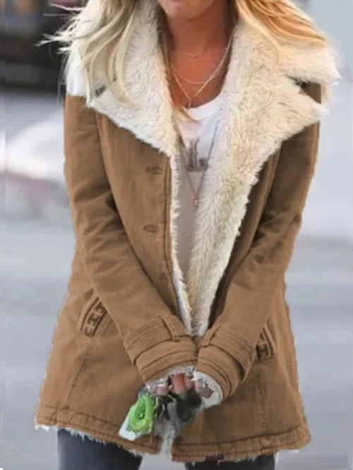 Dames Parka Winterjas Fleece met Reverskraag en Open Voorkant Bruin