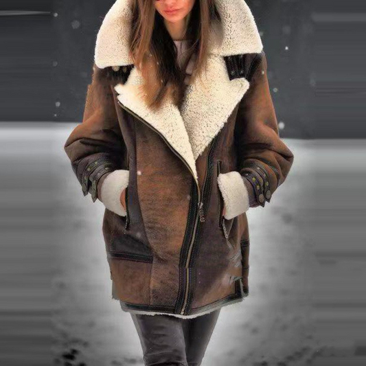 Dames Lammy Coat Winterjas Met Hoge Kraag en Teddy Voering Donkerbruin