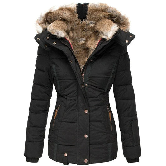 Dames Gewatteerde Parka Winterjas Lang Zwart