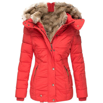 Dames Gewatteerde Parka Winterjas Lang Rood