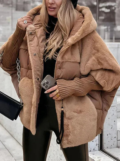 Dames Winterjas Oversized met Capuchon en Lange Mouwen Bruin