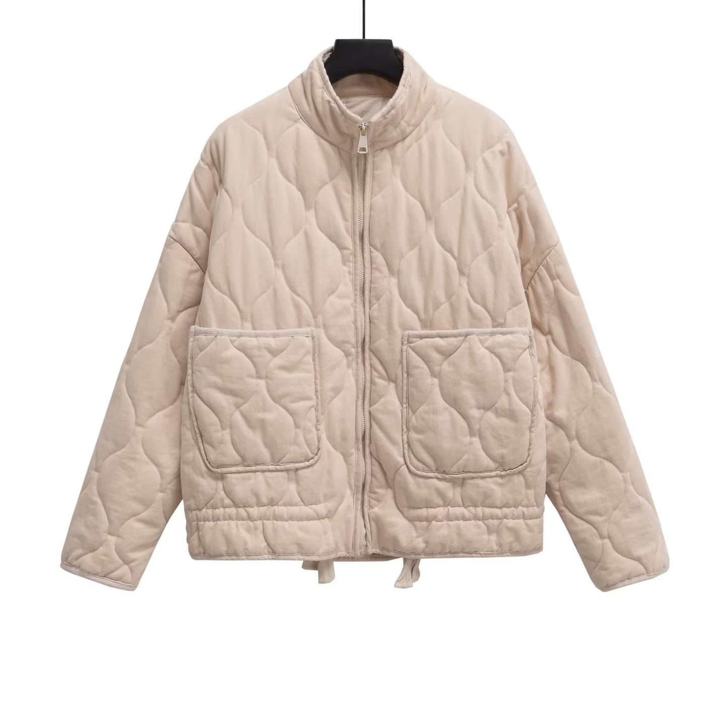 Dames Oversized Gewatteerde Jas Kort met Rits & Steekzakken Roze