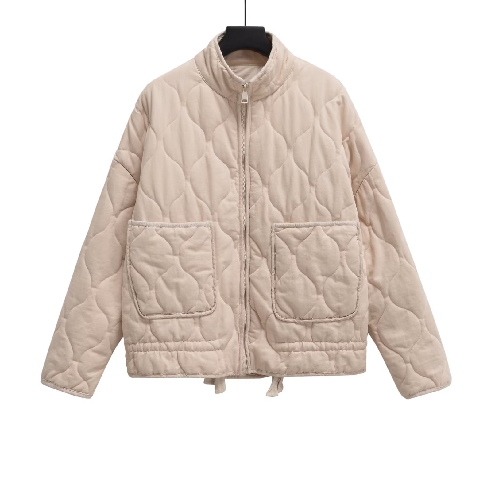 Dames Oversized Gewatteerde Jas Kort met Rits & Steekzakken Roze