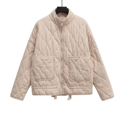Dames Oversized Gewatteerde Jas Kort met Rits & Steekzakken Roze