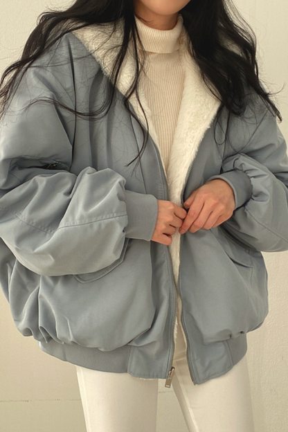 Dames Oversized Fleece Winterjas Grijs
