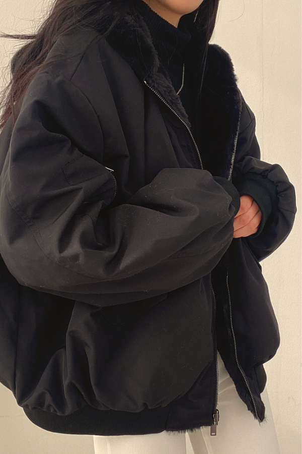 Dames Oversized Fleece Winterjas Zwart