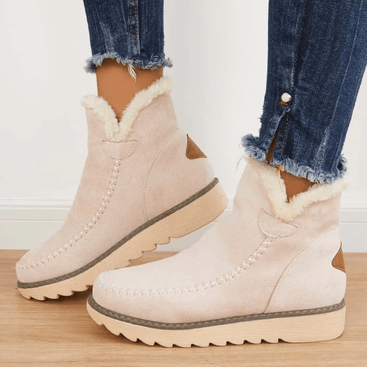 Dames Gevoerde Enkellaarsjes Winter met Bont & Dikke Zool Beige