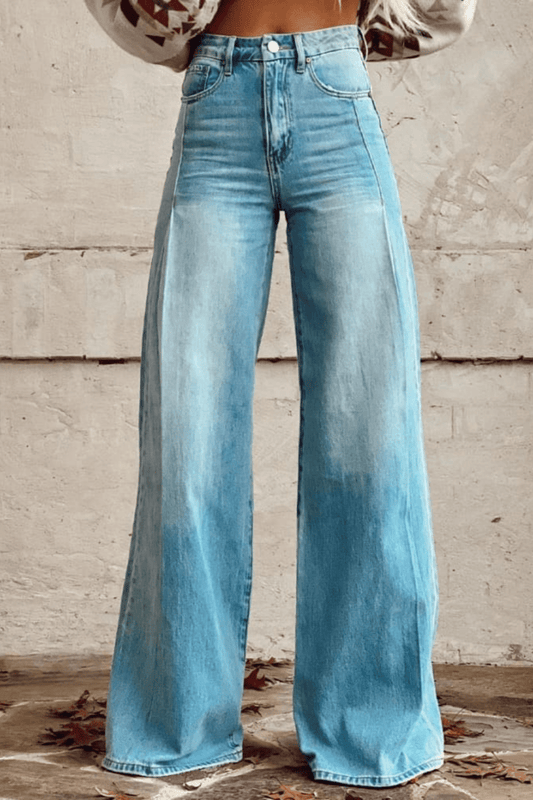 Lange Damesbroek Hoge Taille met Brede Broekspijpen en Elastische Tailleband