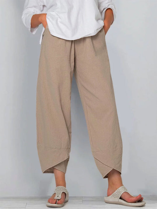 Dames Cropped Broek met Luchtige Pasvorm en Minimalistisch Ontwerp Khaki