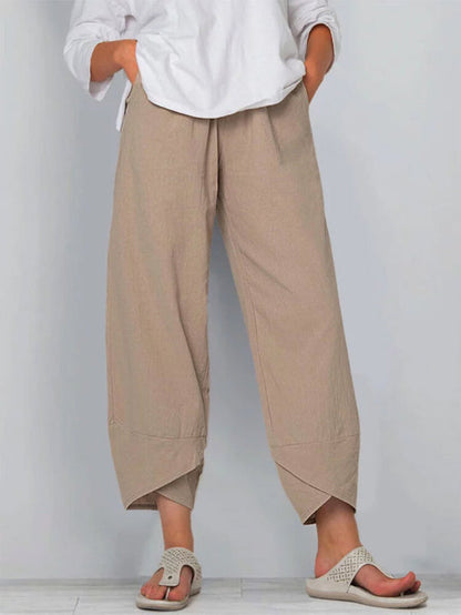 Dames Cropped Broek met Luchtige Pasvorm en Minimalistisch Ontwerp Khaki