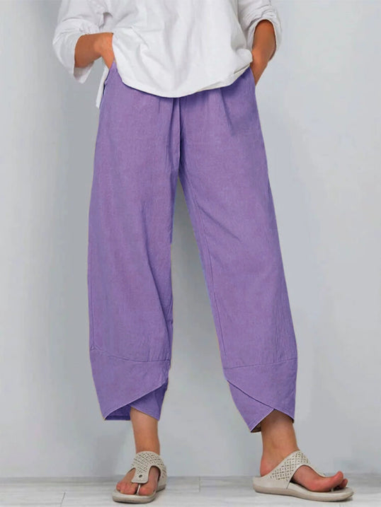 Dames Cropped Broek met Luchtige Pasvorm en Minimalistisch Ontwerp Paars