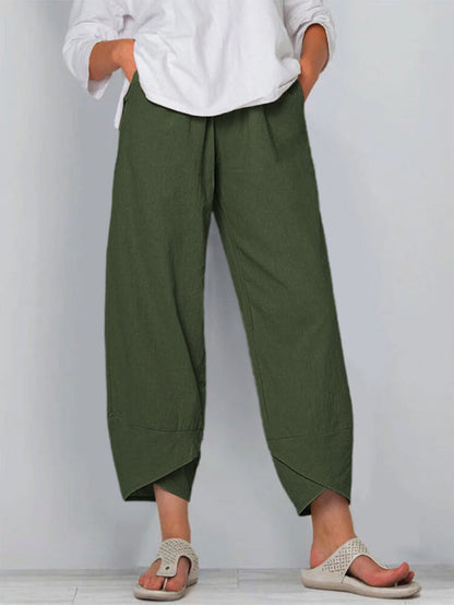 Dames Cropped Broek met Luchtige Pasvorm en Minimalistisch Ontwerp Groen