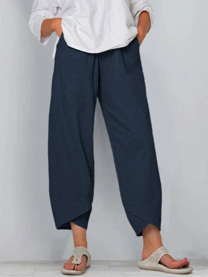Dames Cropped Broek met Luchtige Pasvorm en Minimalistisch Ontwerp Marineblauw