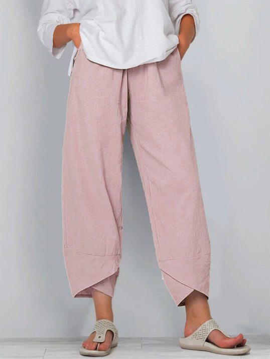 Dames Cropped Broek met Luchtige Pasvorm en Minimalistisch Ontwerp Roze