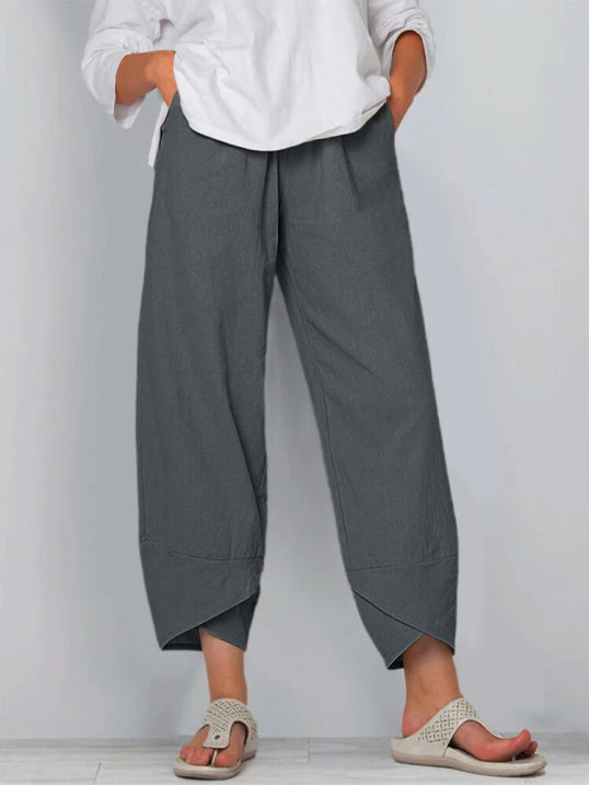 Dames Cropped Broek met Luchtige Pasvorm en Minimalistisch Ontwerp Grijs