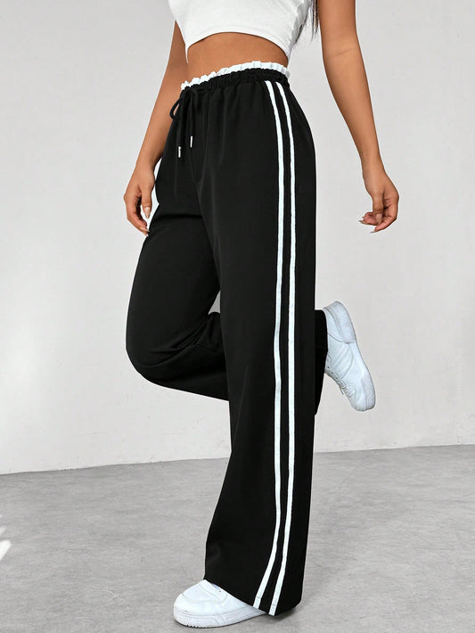 Dames Joggingsbroek met Rechte Pijpen en Trekkoord Taille Zwart