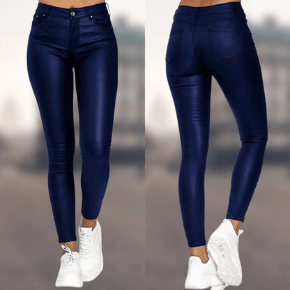 Dames Strakke Lange Broek Donkerblauw