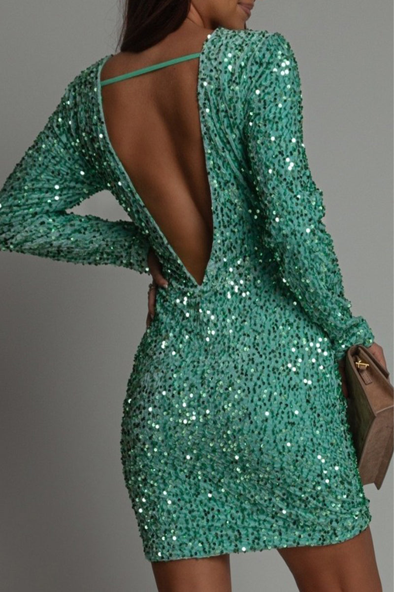Dames Glitter Feestjurk Aansluitend met Open Rug en Glitterdetails