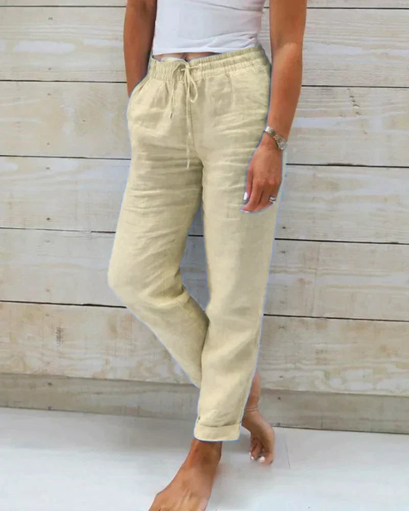 Lange Damesbroek Linnen Beige