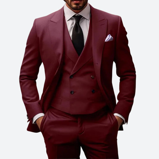 Heren Kostuum - 3-Delig Pak met Colbert, Broek en Vest Bordeauxrood