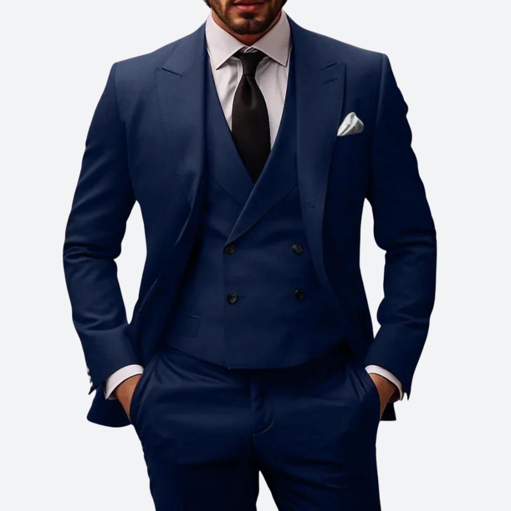 Heren Kostuum - 3-Delig Pak met Colbert, Broek en Vest Blauw